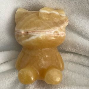 Cute Hello Kitty Yellow Calcite Crystal with Red and White Banding